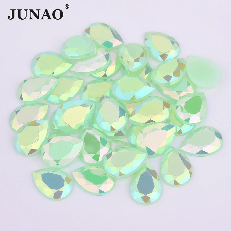 JUNAO 10*14mm 13*18mm Pink AB Teardrop Rhinestone Applique Flat Back Acrylic Strass Crystal Non Hotfix Stones for Dress Crafts