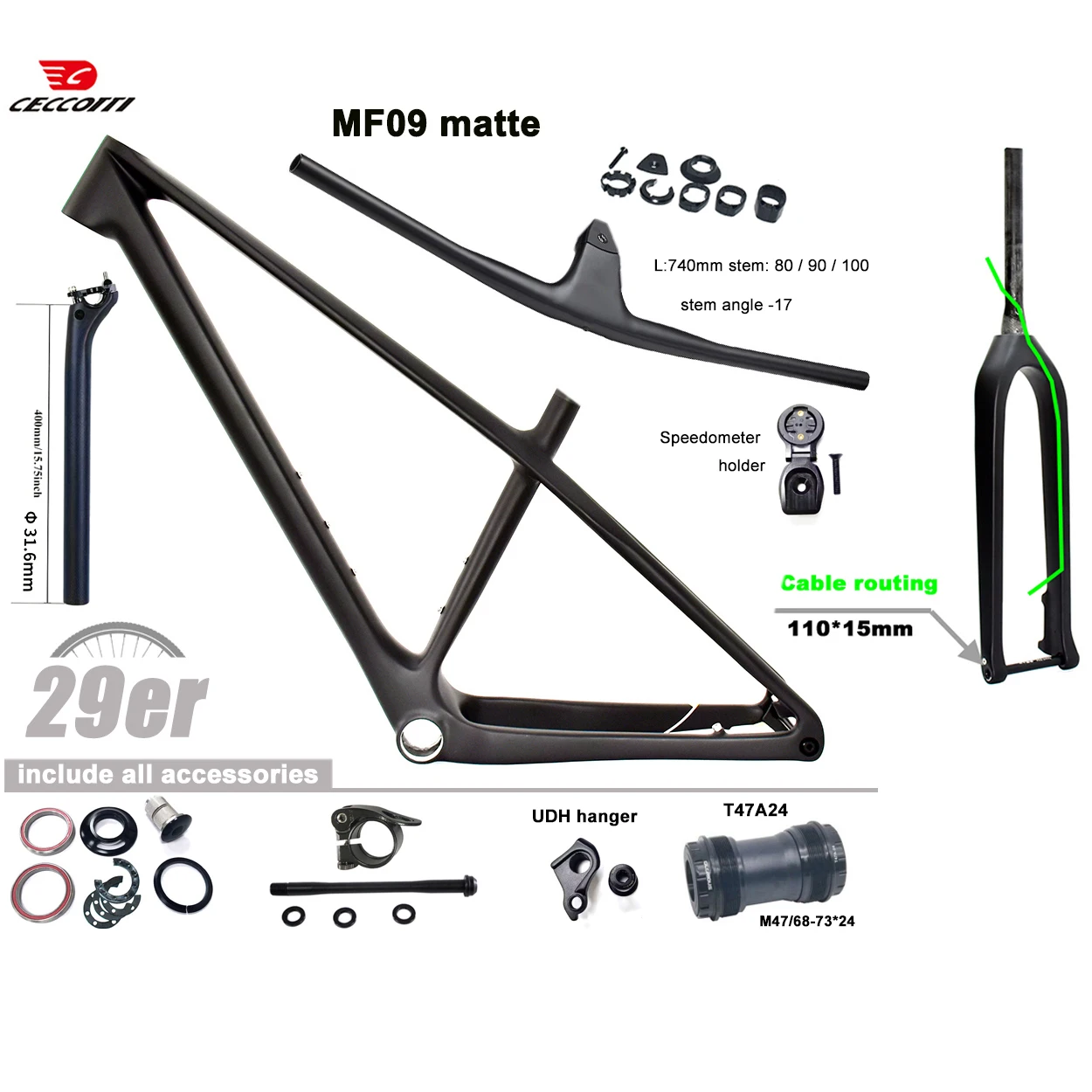 

CECCOTTI Full Hidden Cable 29er MTB 148*12 Boost UDH hanger Bike Frame T47 thread BB bicycle frameset