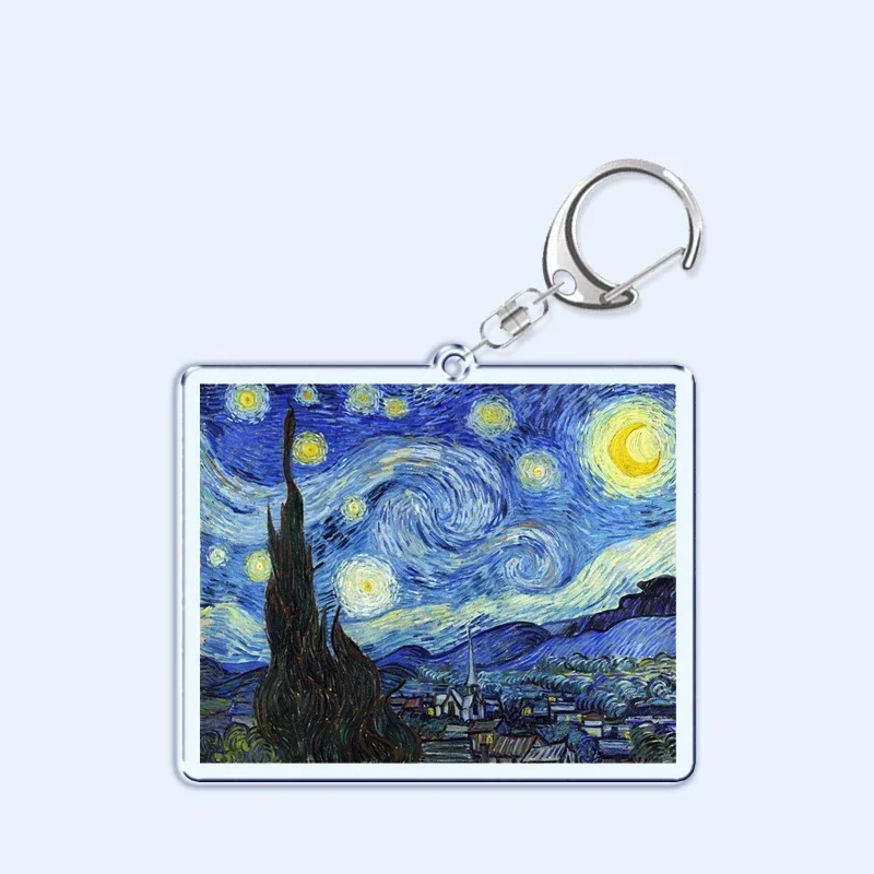 Impressionism Vincent Van Gogh ArtKeychain The Starry Night Sunflowers Key Chain for Accessories Bag Pendant Ring Jewelry Gifts