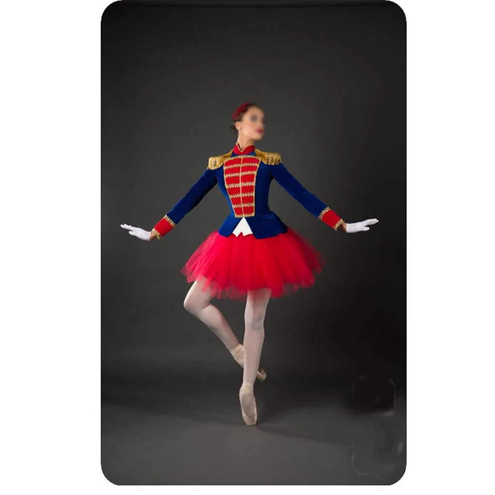 Nuevo Disfraz de Ballet de las Tropas Rojas del Cascanueces en Azul Real, Uniforme de Ballet para Mujer con Falda y Chaqueta de Manga Larga