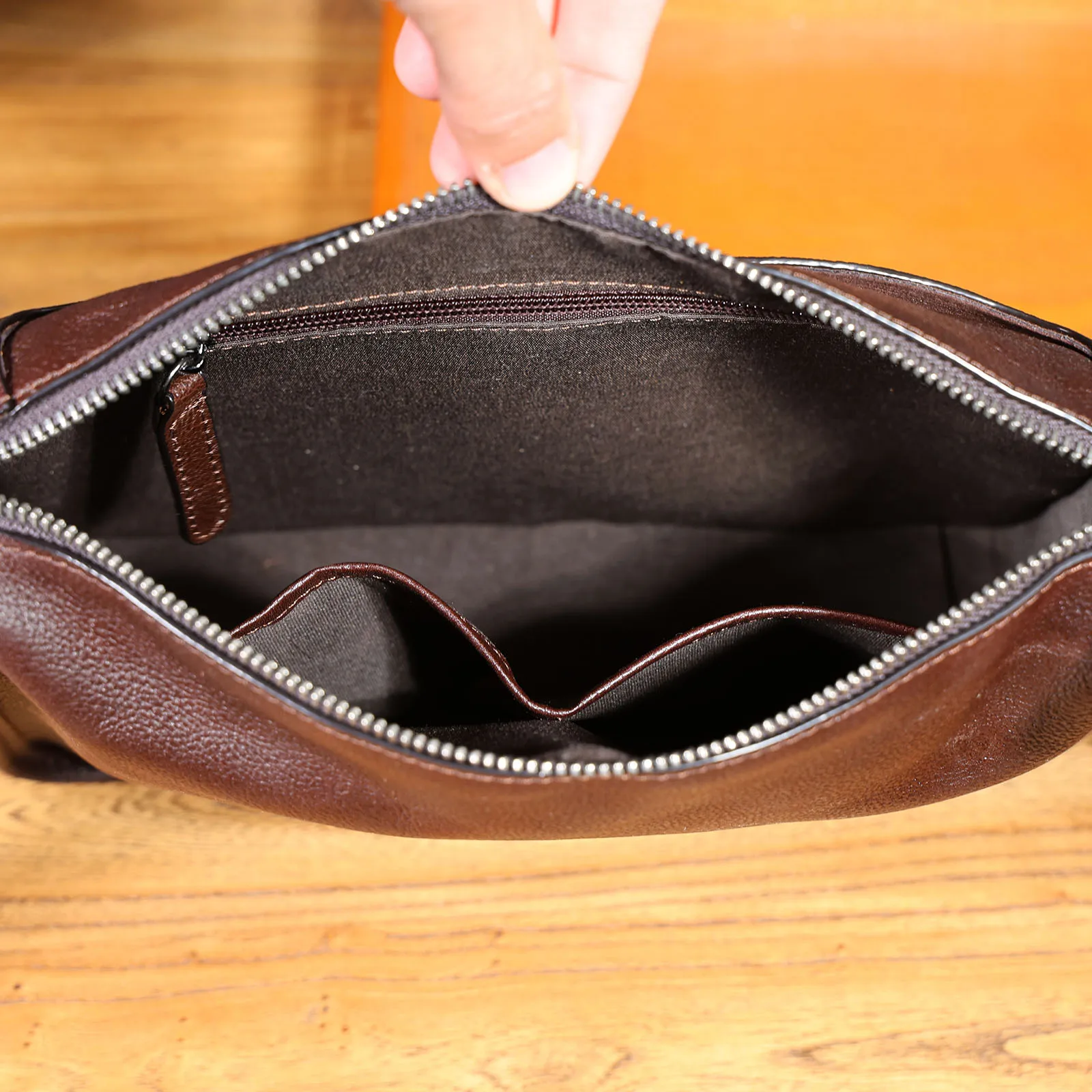 Echte Leder-Umhängetasche für Herren, Unisex, einfache Rindsledertasche, oberste Schicht pflanzlich gegerbtes Leder, modisch und lässig – Detail 13