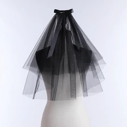 Hot Sale Wedding Veils Tulle Short Black Bridal Veils Two Layer Women Girls Party Headwear With Bowknot Decor