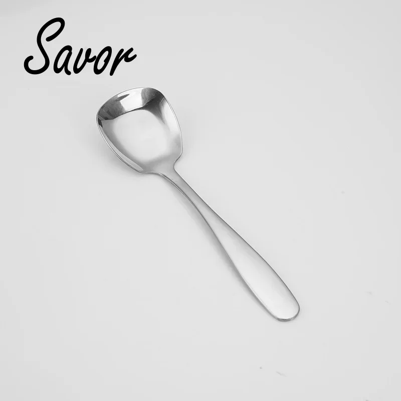 Plat bottom Spoon Stainless Steel Square Dinner spoons Rice Dinnerware Child Long Handle Drink  for Ice Cream Dessert Salad