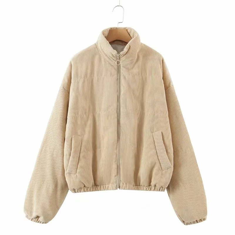 

Winter Thick Warm Corduroy Jacket Women Europe and America Fashion Trend Loose Standing Collar Zipper Short Tops Coat Women