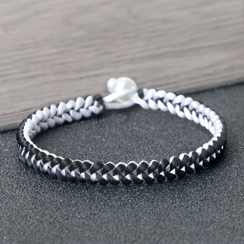 Handmade Red Black Thread Bracelet Lucky Keel Rope Adjustable Imitation Pearl Clasp Wristband Gift For Women Men Fashion Jewelry