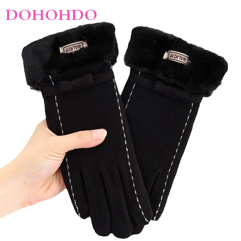 

Velvet Black Gloves Women's Autumn Winter Touch Screen Warm Thick Plus Velvet Windproof Fashion Riding Motorcycle Gloves Guantes