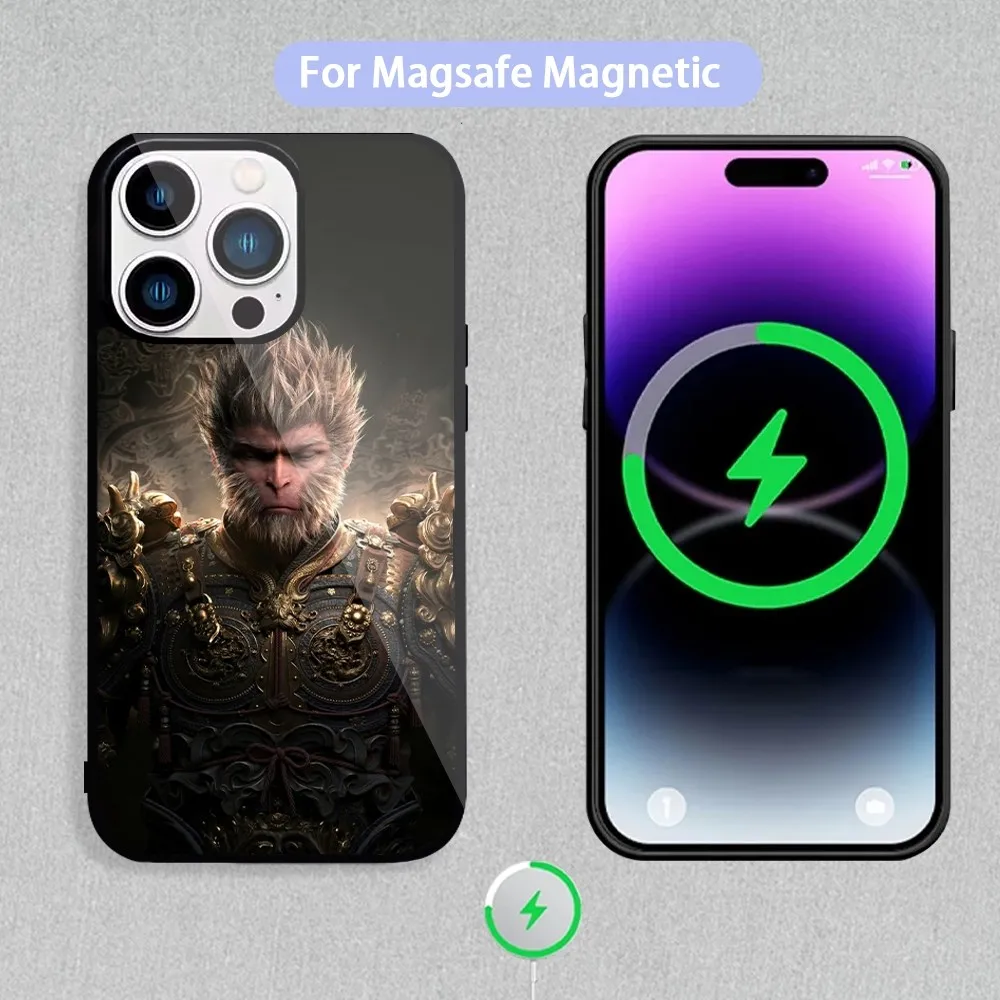 Game B-Black M-Myth W-Wukong Phone Case For Magnetic Inductive Charging iPhone 11 12 13 14 15 Max Pro Mini Plus Shell