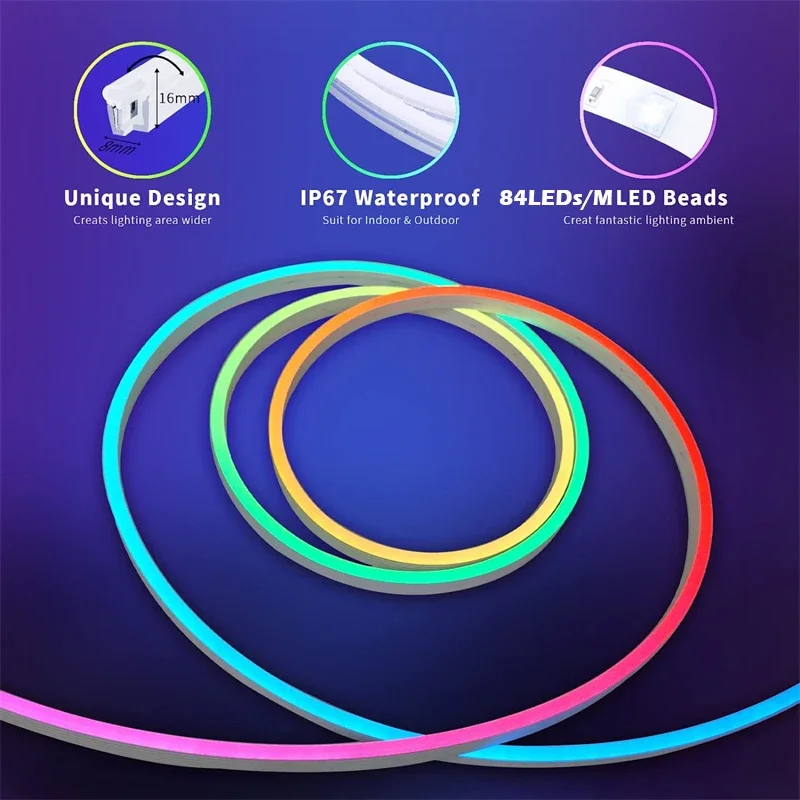 Imagem -04 - Rgb Led Neon Lighting Strip para Casa Smart Neon Light Strips Bluetooth Sala de Estar 84leds m 10m