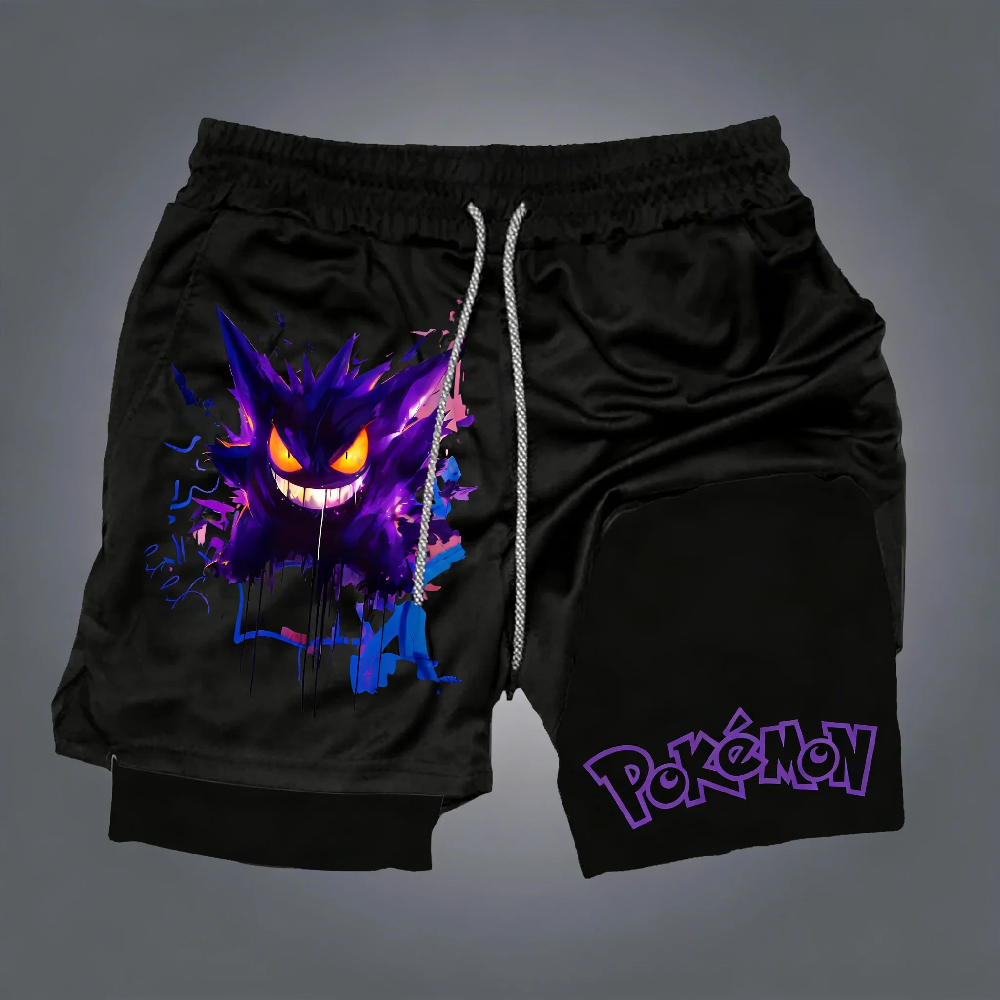 PokÉMon Peripheral New Printed Sports Double-layer Shorts Fitness Running Pants Fabric Comfortable and Close Fitting