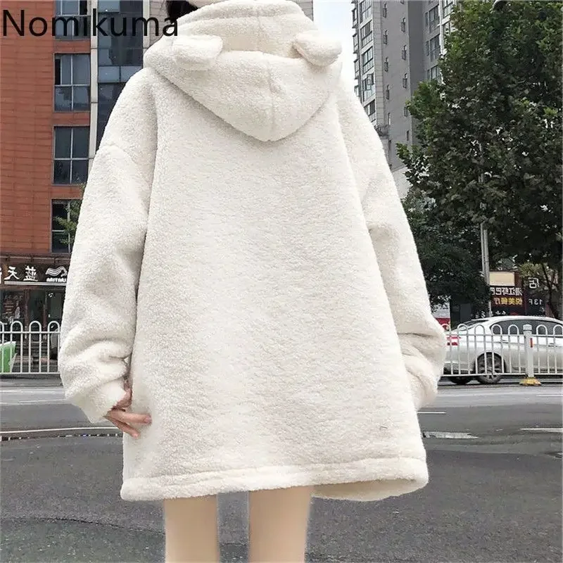 Manteau d'Hiver Chaud de Style Preppy pour Femme, Vêtement d'Extérieur à Capuche Épaisse, avec Poches en Y et Nministériels d de Dessin Animé, Veste Mignonne, à la Mode, 2024