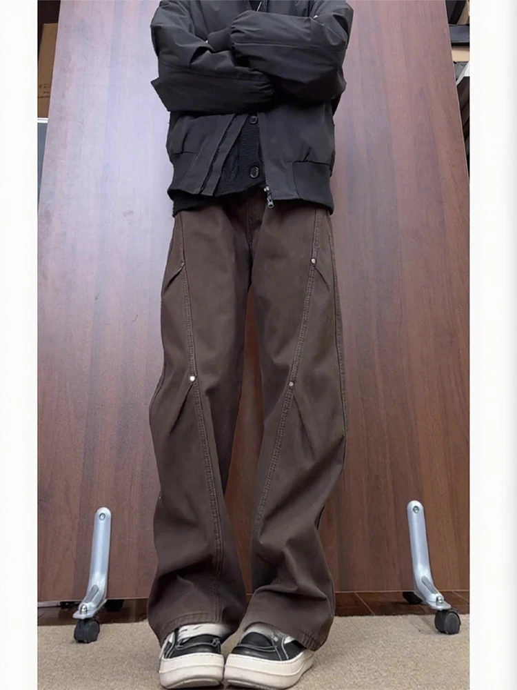 

Мужские джинсы Browm Fce с подкладкой, плиссированные, прямые, слегка расклешенные, повседневные, в американском стиле, для работы, брюки-буткэт