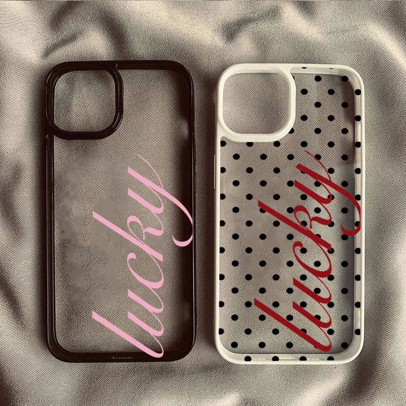 Clear Lucky Letter Polka Dot Case for Samsung Galaxy S26 S25 Plus S24 FE S23 Ultra A36 A56 A16 A06 A55 A54 A53 A35 A34 A15 Cover