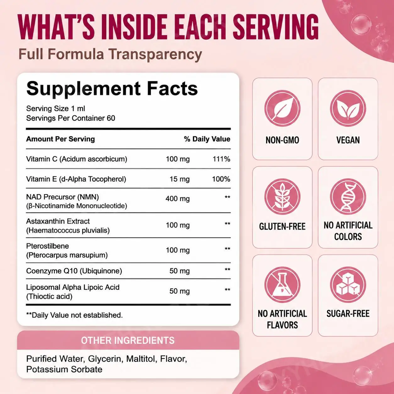Docteat Astaxanthin+ NAD+ Precursor Liquid Supports Cellular Nutrition and Energy Metabolism Antioxidant Vitality Base 60 Ml