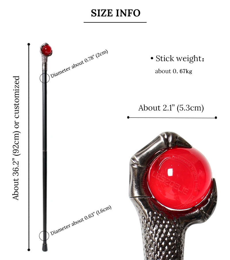 10 Colors Silver Alloy Dragon Claw Crystal Ball Walking Cane Detachable Vintage Walking Stick Cosplay Party Prop for Men Women
