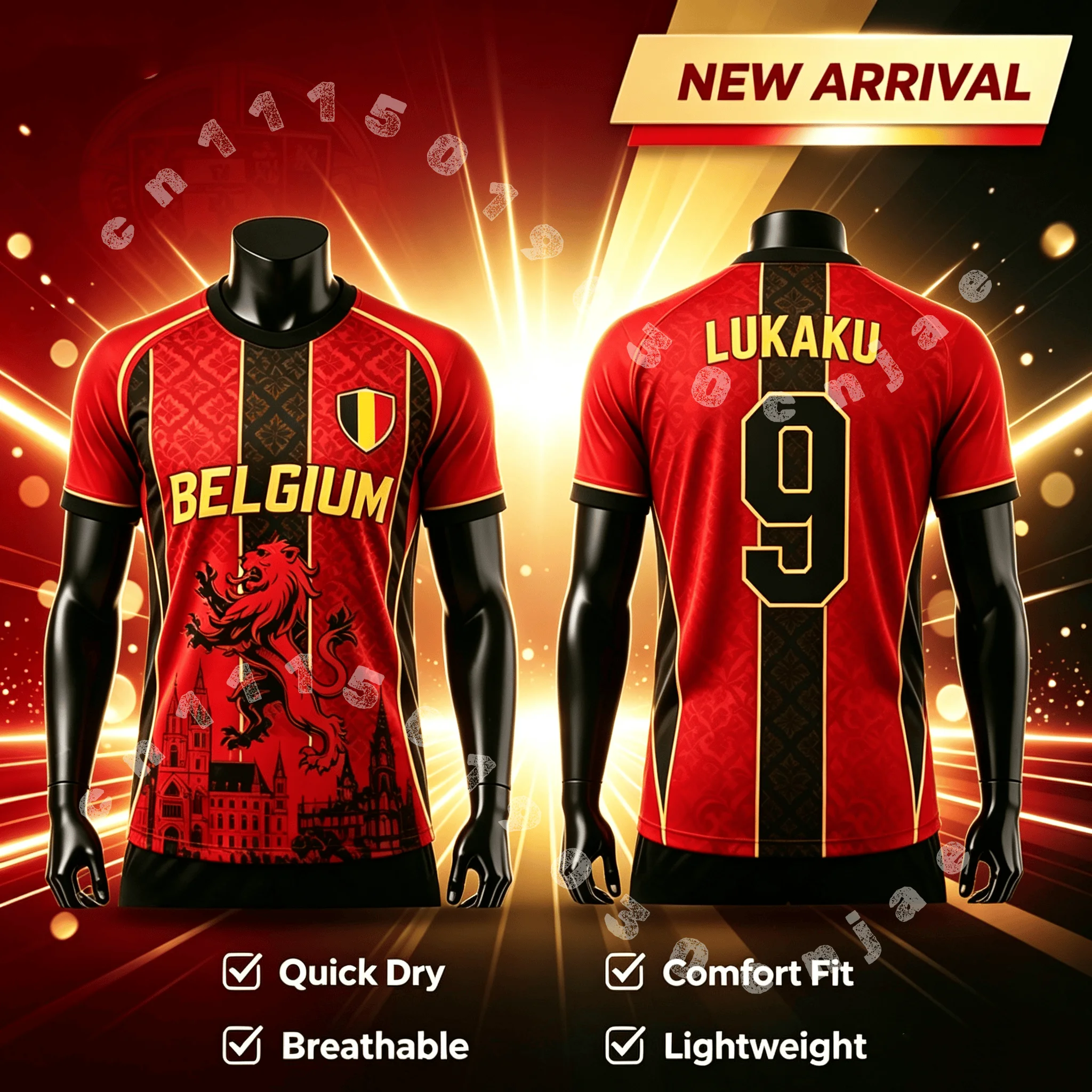 Belgium Witsel Lion City Building Print Soccer Jersey Quick Dry Breathable Football T-shirt Family Matching Parent fashion tops
