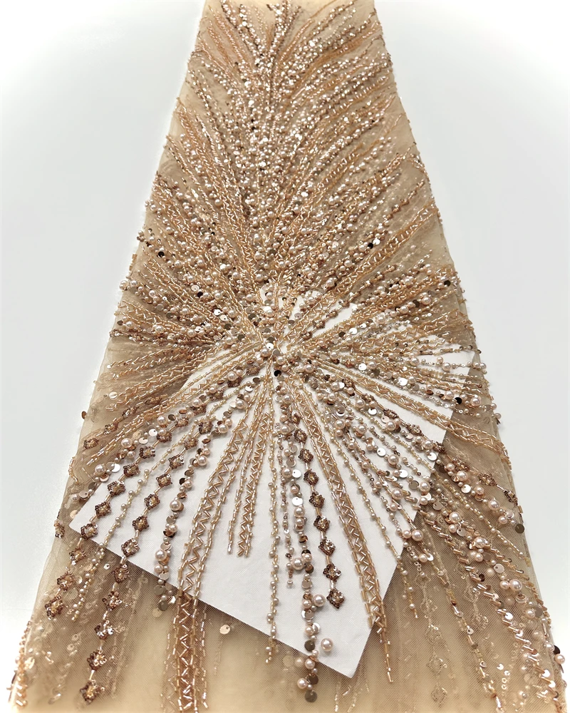 

Sequins African Lace Fabric French Embroidery High Quality Luxury Heavy Beaded Bridal Wedding Lace