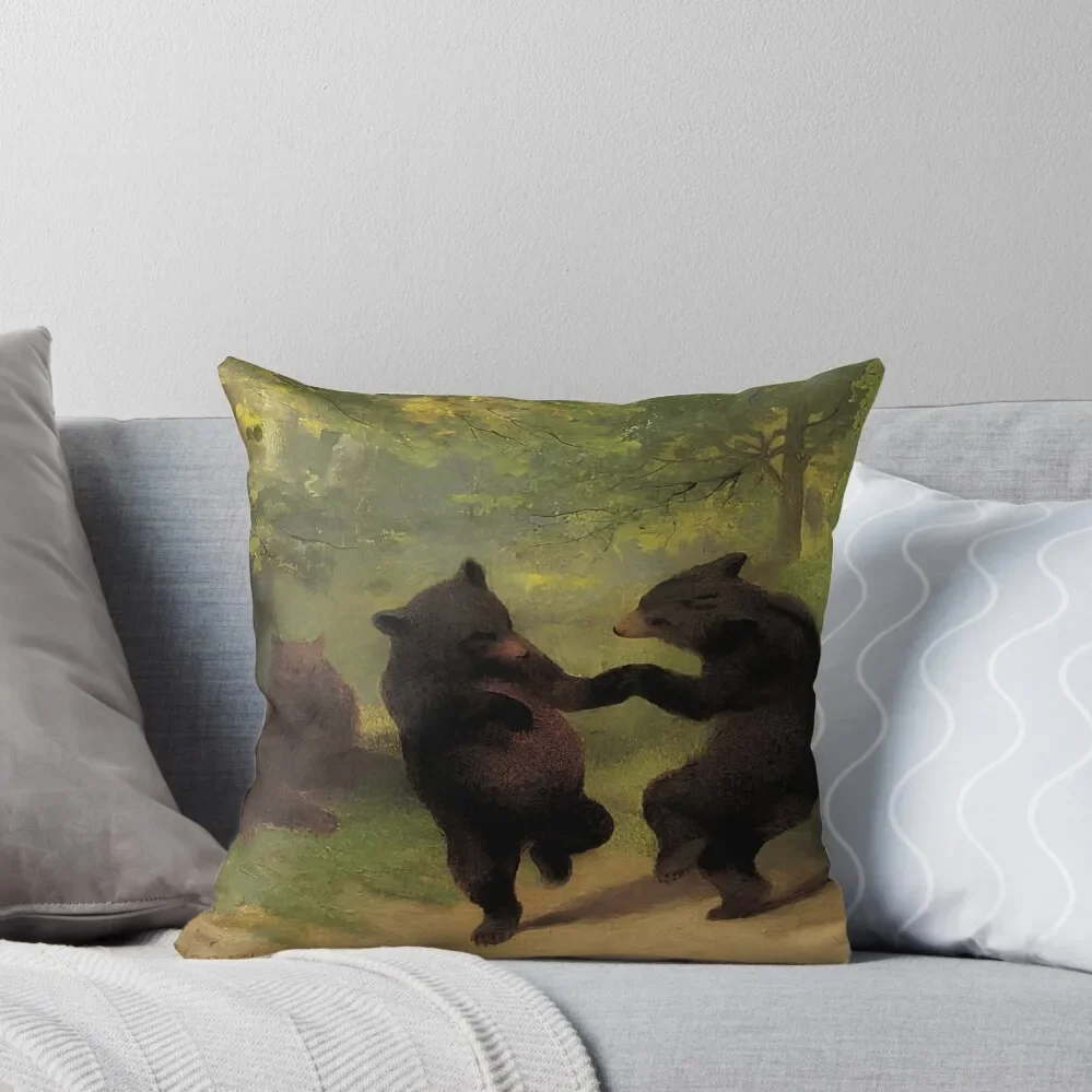 The Bear Dance Oil Painting - by William Holbrook Beard Dancing-bears Throw Pillow sleeping pillows pillow