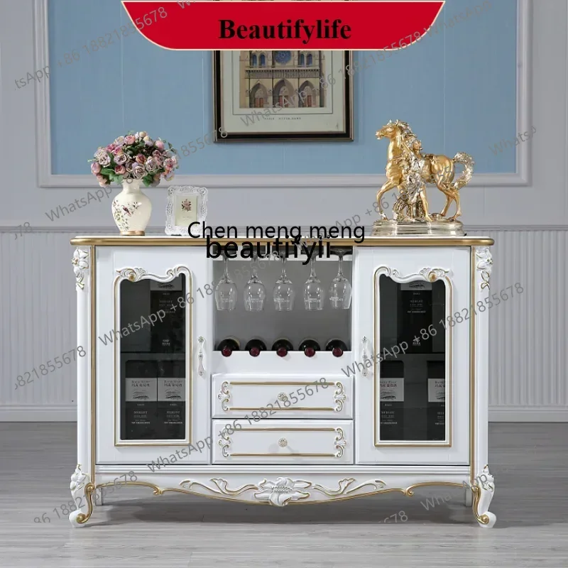 

D178 H American Glass Wine Cabinet Living Room Locker Sideboard Cabinet Mediterranean Storage Side Cabinet European Solid Wood