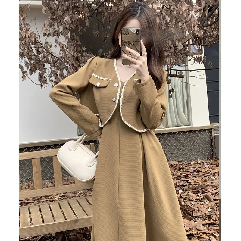 Imagem -02 - Conjunto de Vestido Chique Feminino de Peças Cabolsa Blazer e Conjunto de Vestido com Alça Vestido Casual Feminino Moda Coreana Elegante Tamanho Grande 4xl Outono