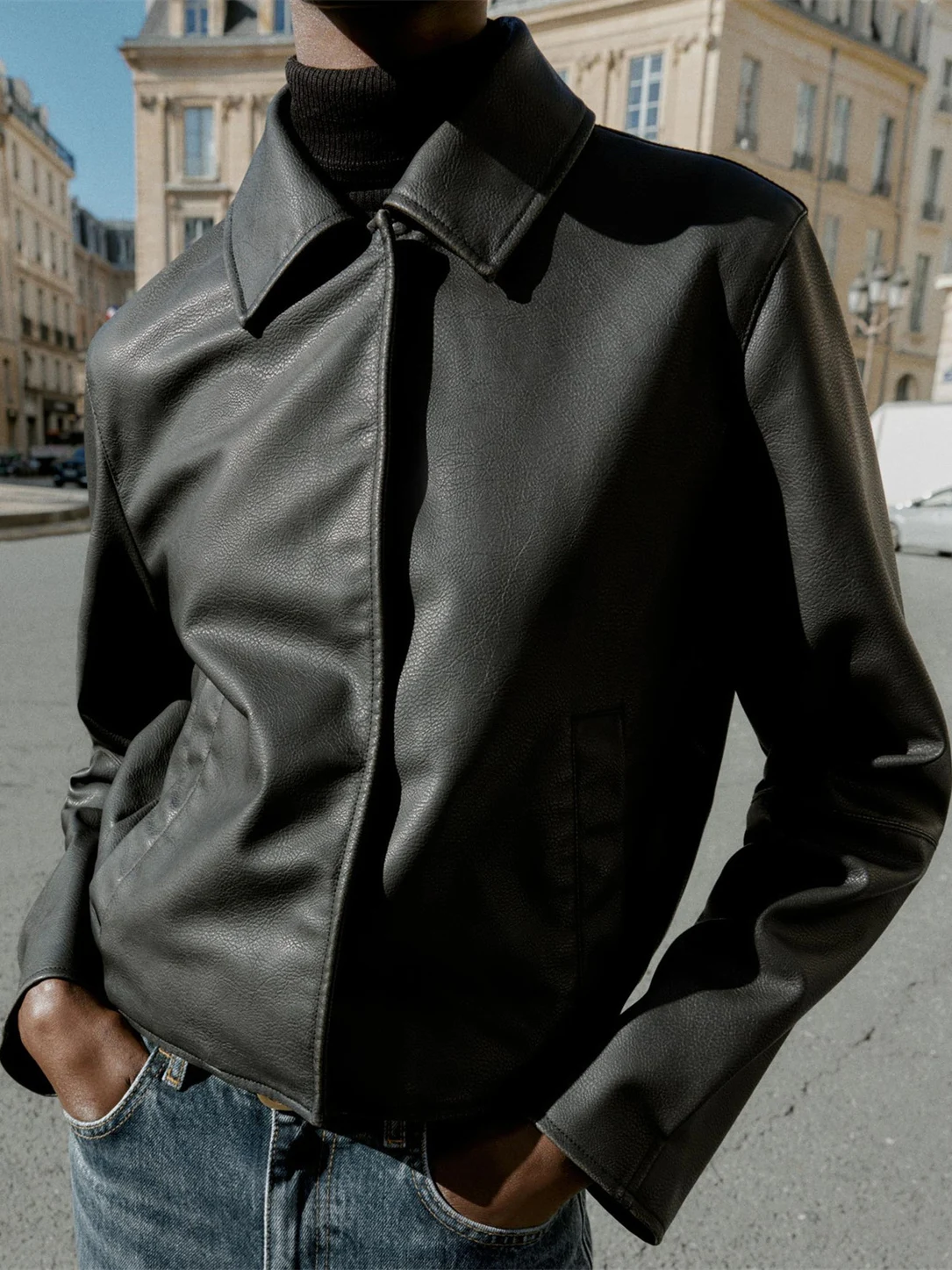 جاكيت جلد نحيف للنساء، معطف من الجلد الصناعي مزين بأزرار، تصميم عصري جديد لخريف 2023، طراز أمريكي بأكمام طويلة 638287 #3