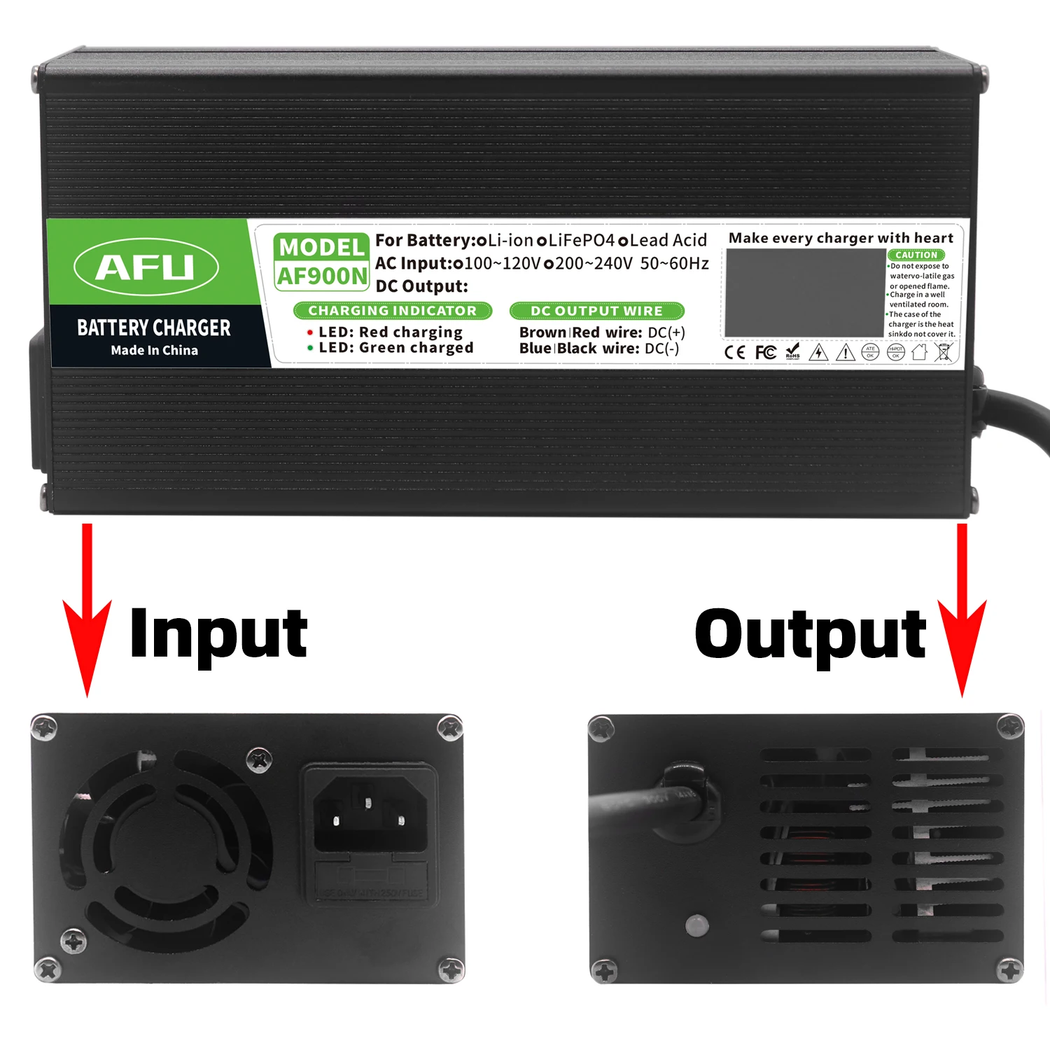 36.5V 18A LiFePO4 Battery Charger Smart Aluminum Case Is Suitable For 10S 32V Outdoor LiFePO4 Battery OLED Display Fast Charger