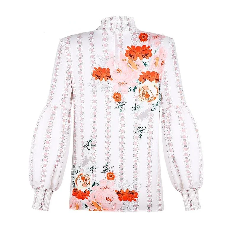 Printed Woman Shirt Sweet Blouse Spring Autumn Woman Blouse Fashion Lantern Sleeve Woman Blouse Top