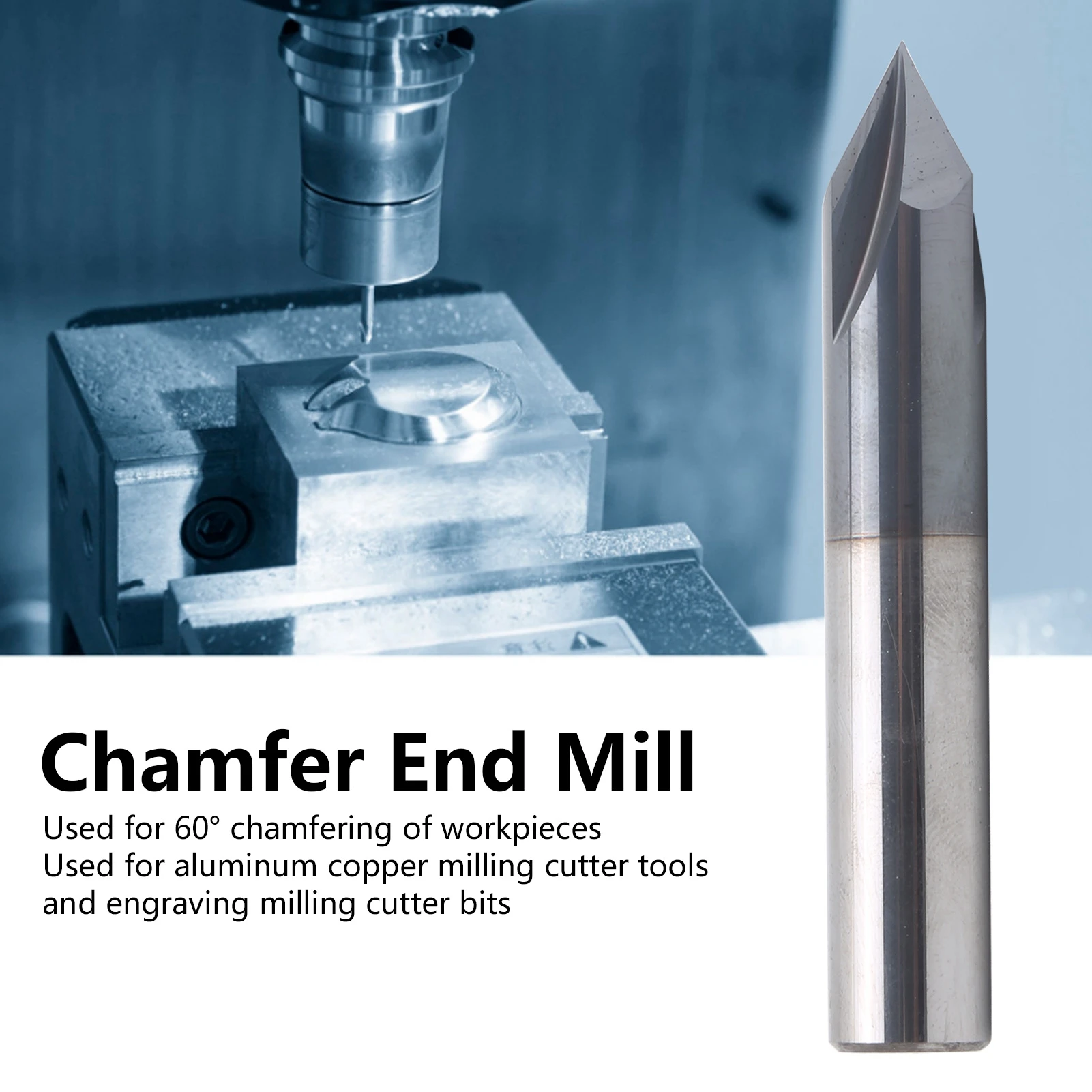 CNC Milling Cutter Chamfer End Mill 3 Flute 60° Milling Cutter Tungsten Steel CNC Carving Polishing Router Bit Chamfer End Mill