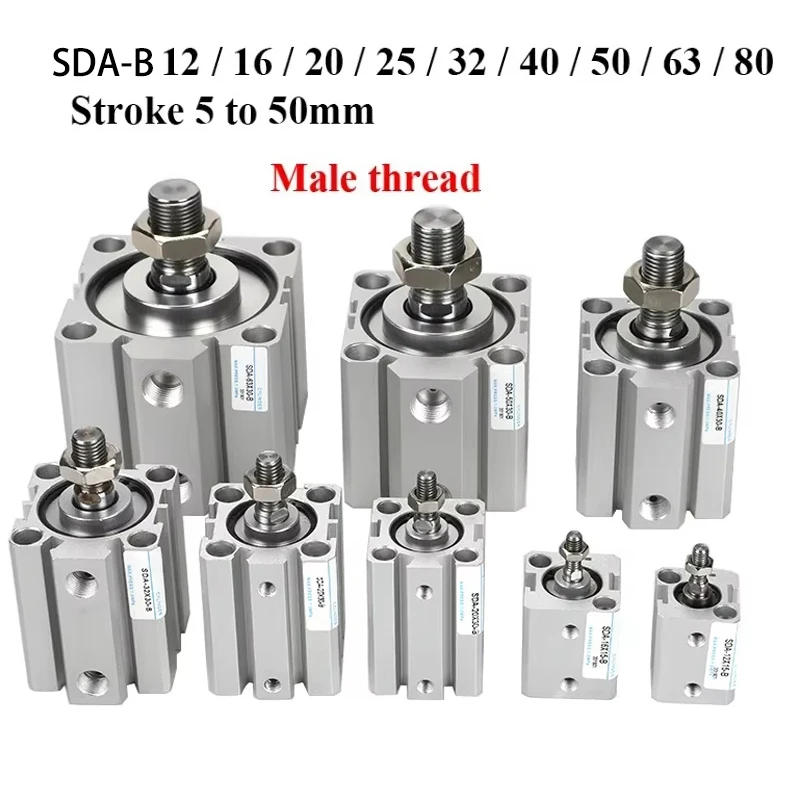 

SDA B Series Male Thread Bore 12 16 20 25 32 40 50 63 80mm Stroke 5 10 20 25 30 40 45 50mm Air Pneumatic Compact Thin Cylinder