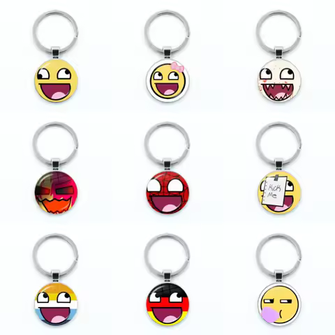Creative Epic Face Pin Funny Epic Face Meme Glass Pendant Keychain Jewelry Charm Bag Souvenir Key Ring