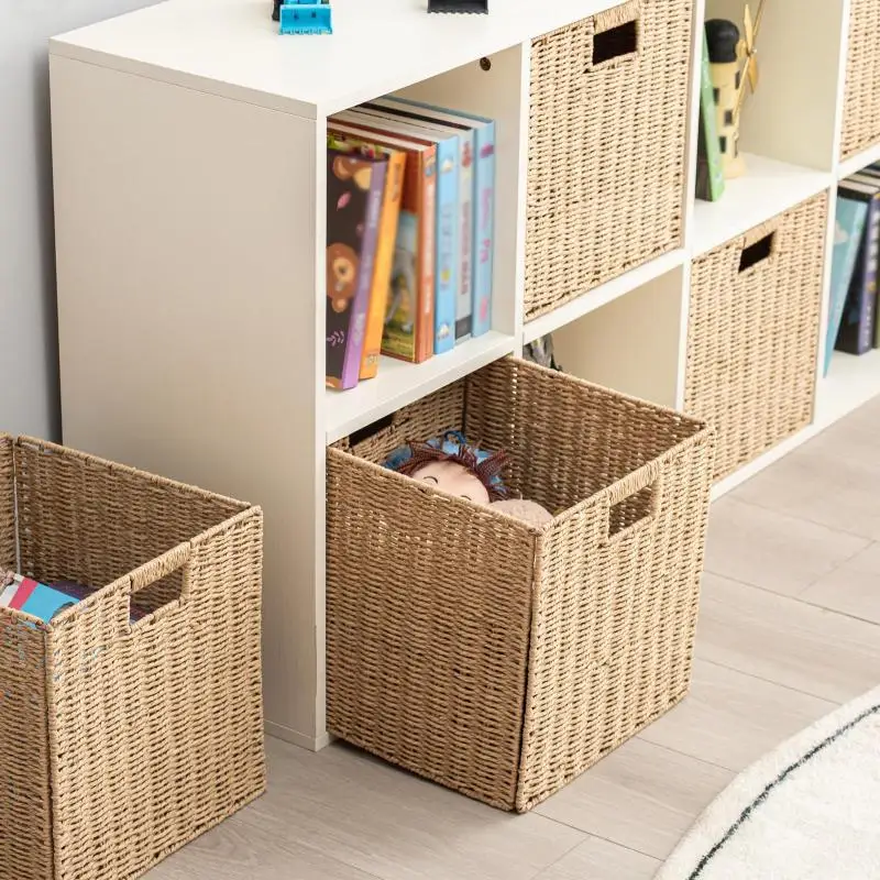 Foldable Hand-woven Imitation Rattan Storage Bin Large Capacity Underwear Socks Basket for Dorm Small Apartment