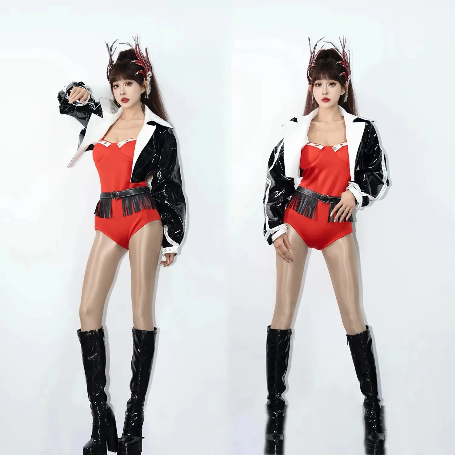 تنورة ليزر حمراء للبالغين، زي رقص الجاز، زي أداء مجموعة الفتيات الكورية، ملابس مثيرة للمسرح لمهرجان الموسيقى الإلكترونية