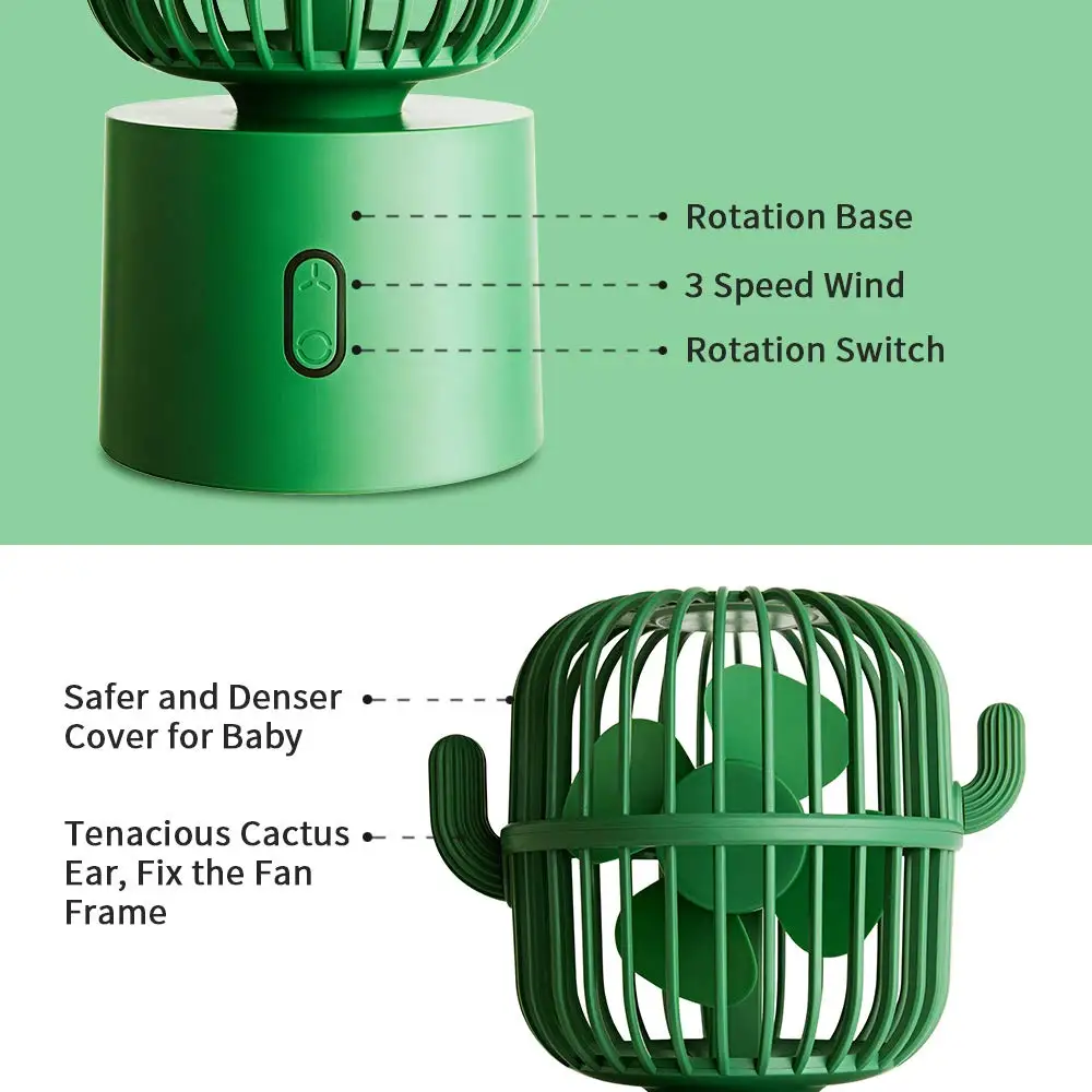 Cacto agitar cabeça ventilador, Carregamento USB, Desktop, Criativos, Mini, Casa, Escritório