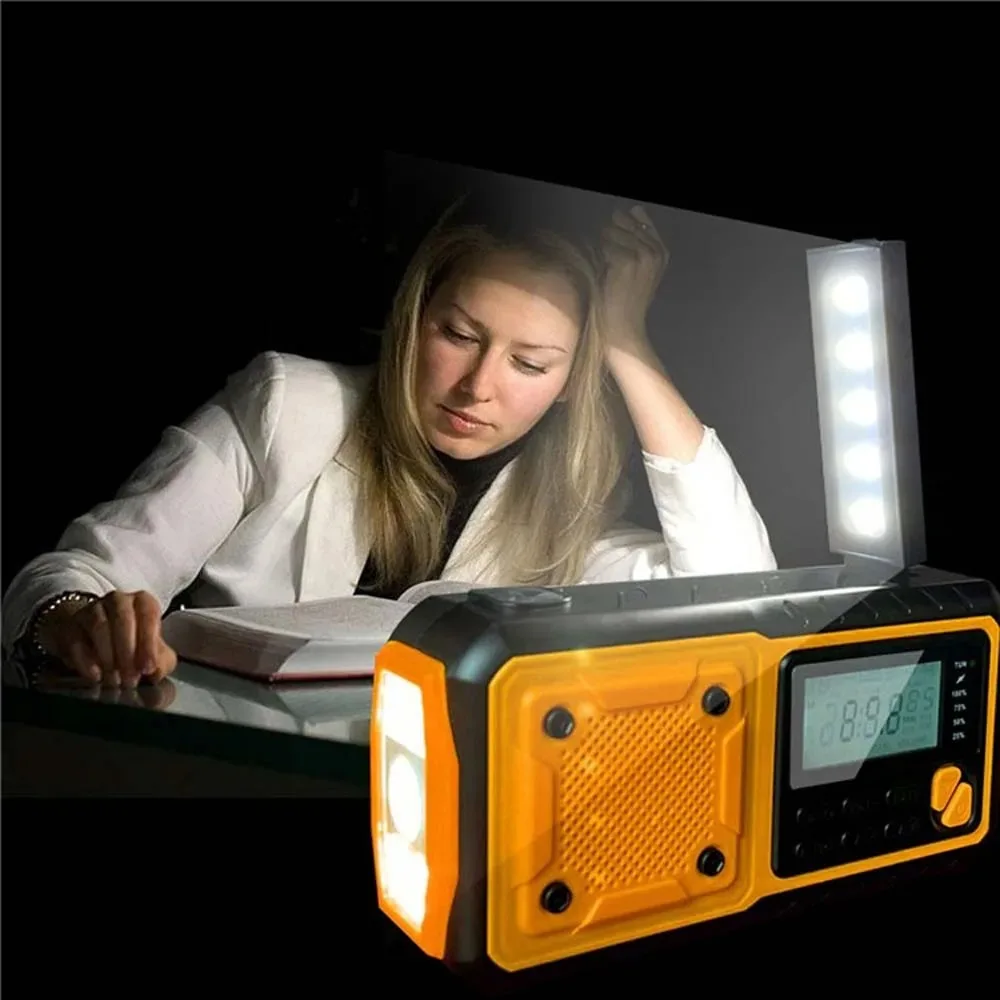 D2 Portable Emergency Solar Power Lamp Radio Hand Light Crank Charging AM/FM Weather Radio Led Reading Flashlight Phone Charger