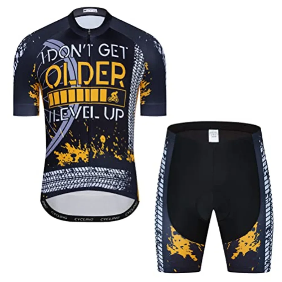

Men Cycling Jersey Set Cycle Short Sleeve Shirt and 3D Cushion Shorts Padded Suit Biking Top