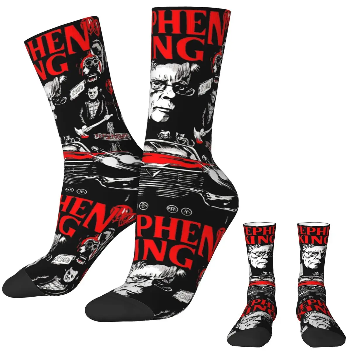 The King Socks Stephen King Horror Characters Stockings Autumn Non Skid Unisex Men Socks Medium Soft Pattern Skateboard Socks