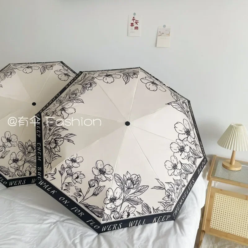 Retro Umbrella for Women Rain or Shine Fully Automatic Vinyl Parasol Ins Style Sun Protection Sun Umbrella High-end French