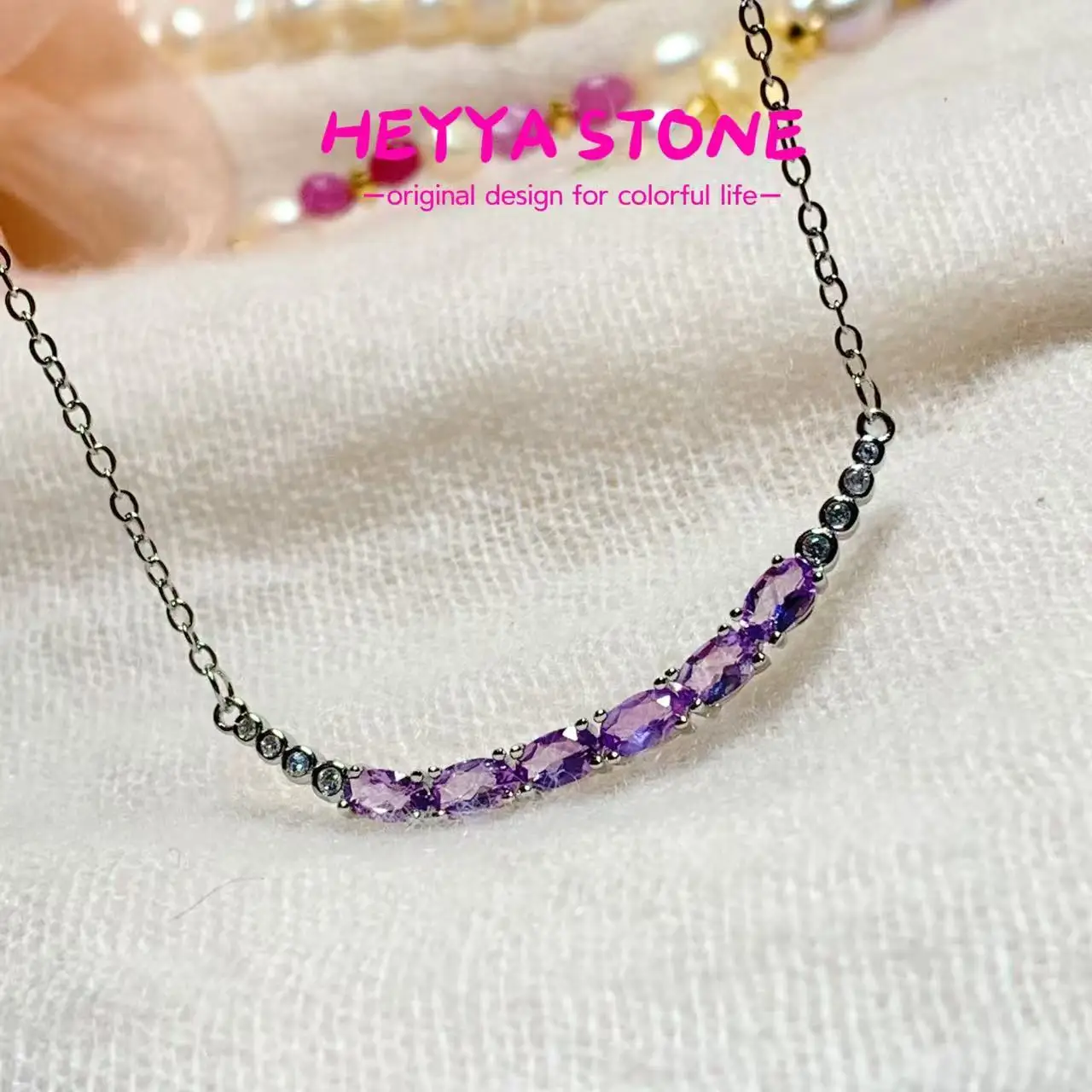 

HEYYA STONE Oval Natural Amethyst Pendant Necklace For Women 925 Silver Plated Simple Fine Jewelry Gemstone Classic Style