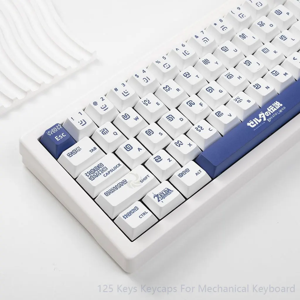 125 Keys Blue -white Theme Keycaps Cherry Height PBT Thermal Sublimation DIY For 61 87 98 100 104 108 Keys Mechanical Keyboard