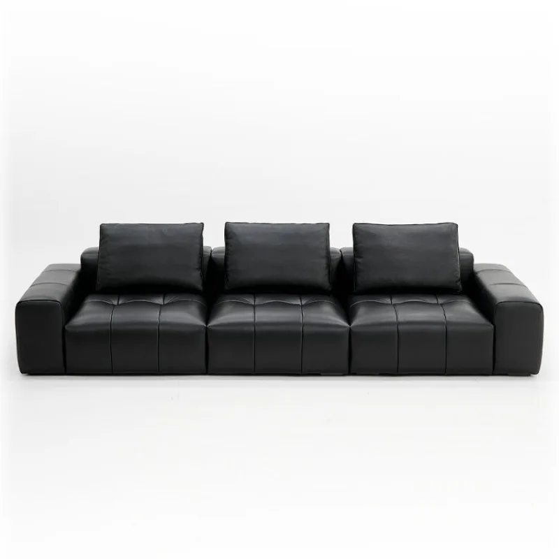 

Sofa straight row living room large apartment square module tofu block full top layer cowhide leather sofa