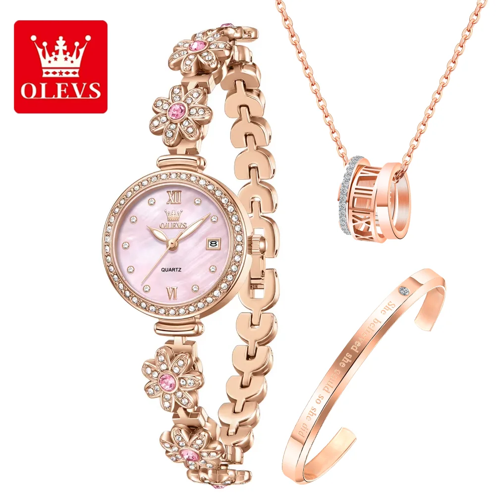 OLEVS Luxury Quartz Watches for Women Elegant Luxury Original Steel Strap Diamond Bezel Waterproof Ladies Dress Wristwatch 5699