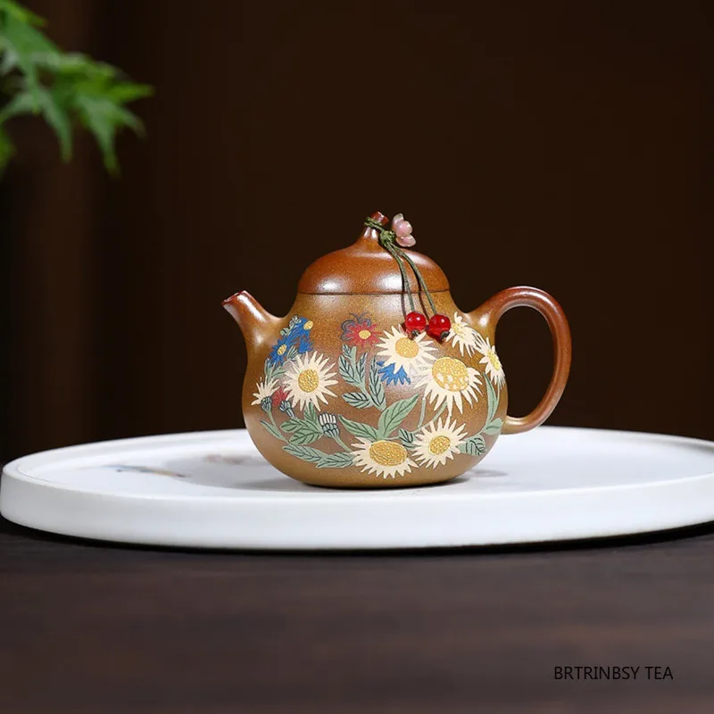 140ml Handmade Yixing Purple Clay Teapot Flower Pattern Zisha Tea Pot Tradition Beauty Kettle Chinese Household Teaware Tea Set