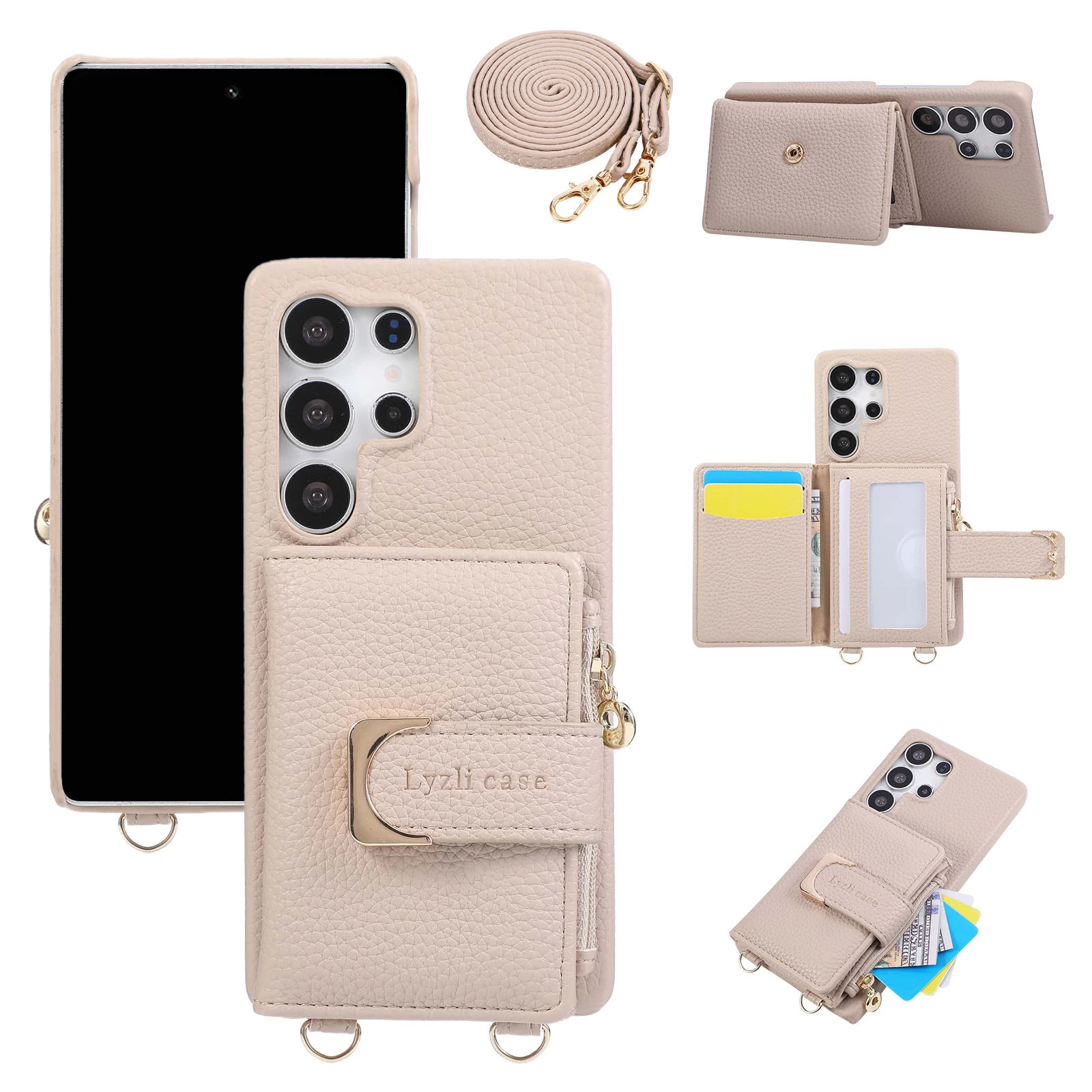 

Кожаный чехол для телефона Business Crossbody Zipper Cards Solt Wallet для Samsung S25 Ultra S24 Plus S23 A16 A56 A06 с длинным ремешком