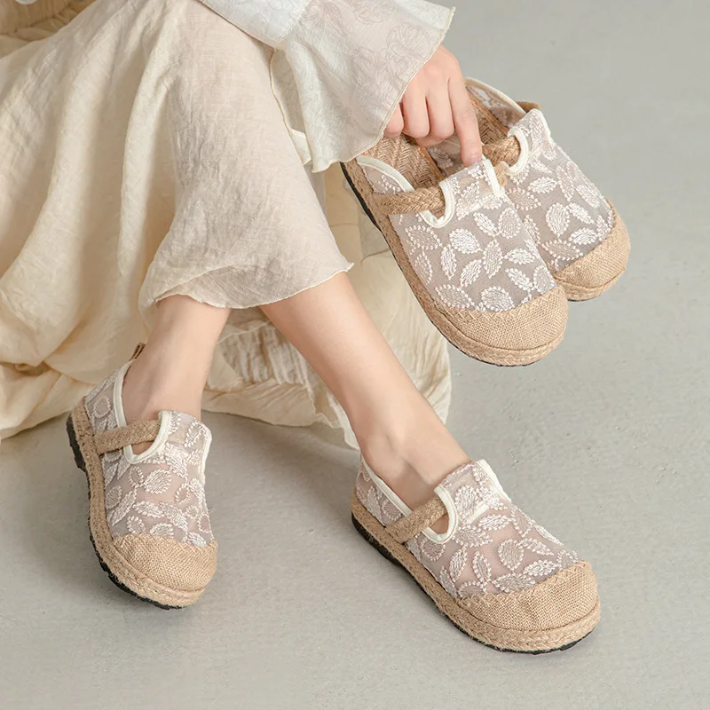Beijing cloth shoes Women's summer mesh cloth slip-on shoe Pure cotton round-toed lightweight and breathable Hanfu-style shoes
