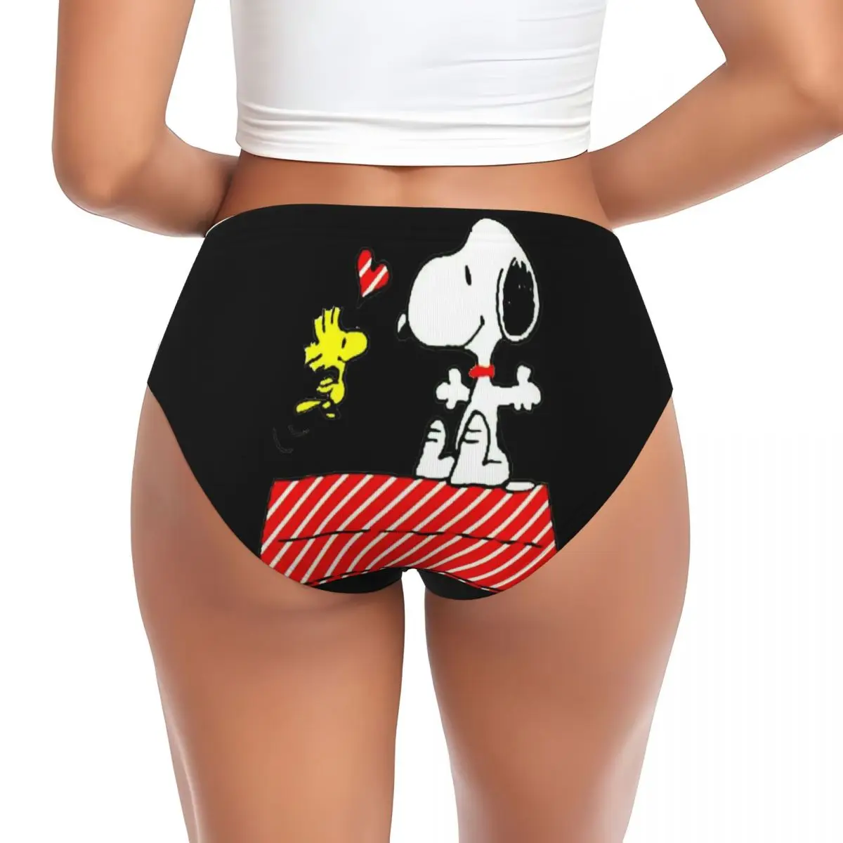 Custom Cartoon Snoopy Red Stripe Briefs Underwear Women's Breathable Stretch Movie Panties