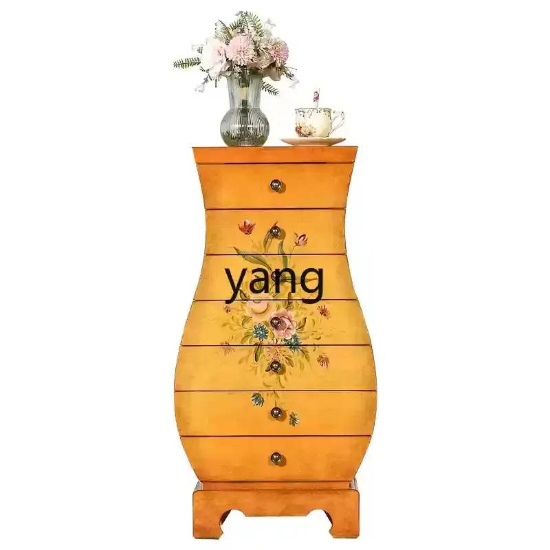 YJQ painted seven-chest cabinet solid wood European vase shape living room porch decorative cabinet multi-layer storage