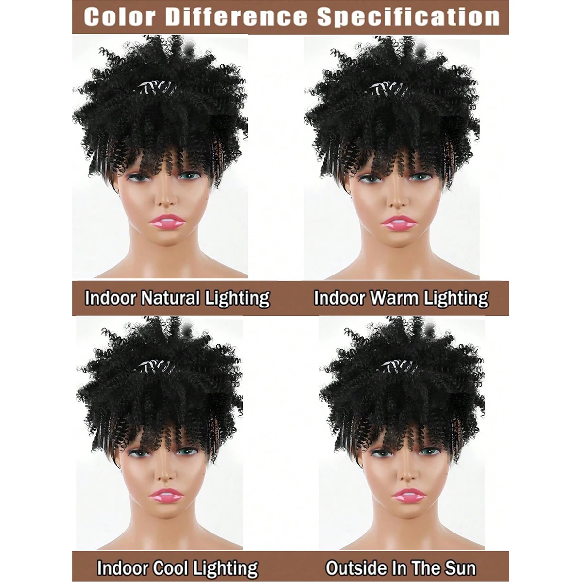 أسود عقال الباروكات للنساء شعر مستعار شديد التجعد الأفرو مع الاصطناعية شعر مستعار قصير مع عقال المرفقة حك الباروكات #5