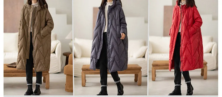 Schinteon Women 90% White Duck Down Long Jacket with Hood Casual Loose Over Size Winter Warm Outwear High Quality 2026 New