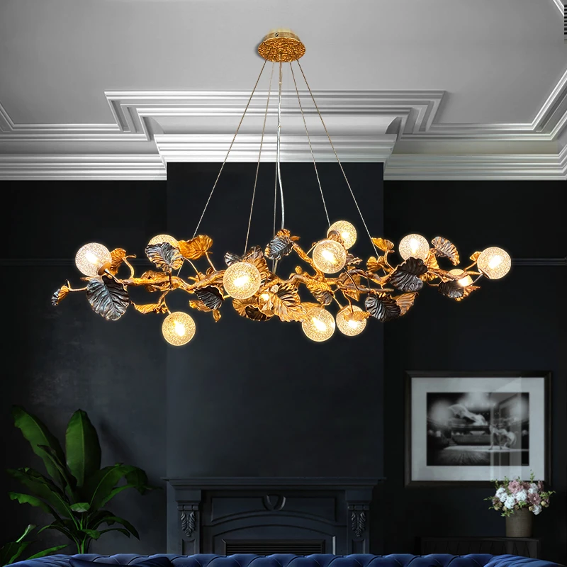 Nordic Luxury Copper LED Chandelier Restaurant Living Room Bedroom Hotel Creative Glass Ball Pendant Lamp Home Art Decor Light