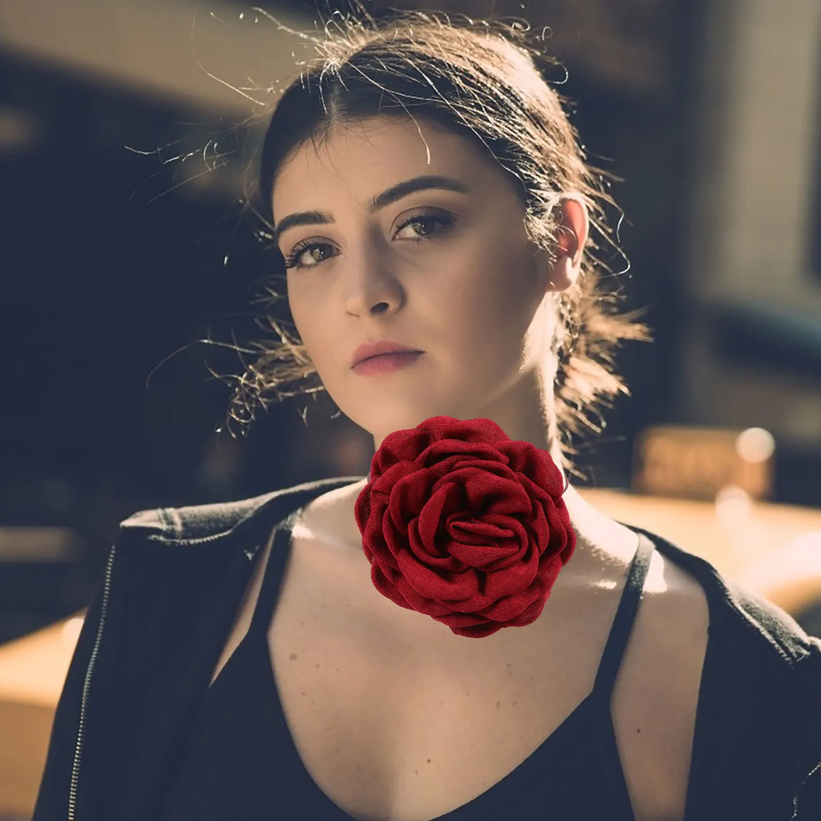 

4pcs Big Flower Necklace Stylish Adjustable Women Jewelry Rose Choker Multi Color Fabric Flowers European Style Necklaces
