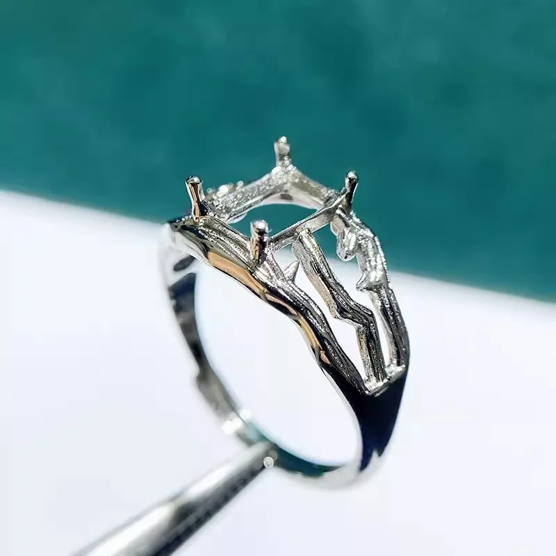 MeiBaPJ 4 Colors 5*7 Rectangle Stone 925 Sterling Silver Ring Holder DIY Empty Support for Women Fine Charm Jewelry